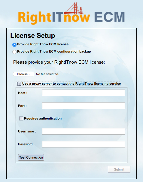 Proxy configuration for license validation